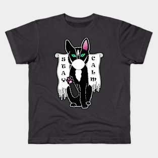 Black cat calm in mask Kids T-Shirt